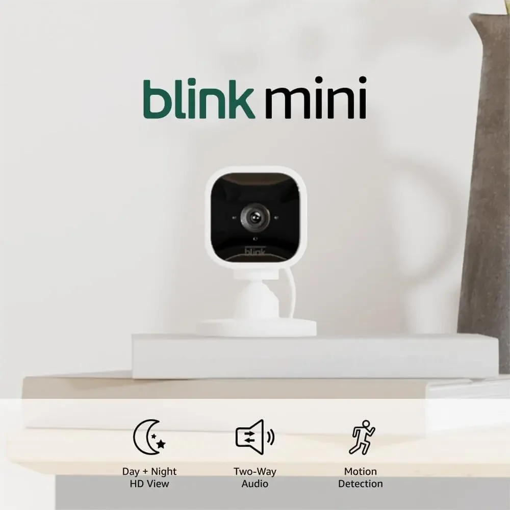 Blink Mini - Compact indoor plug-in smart security camera, 1080p HD video, night